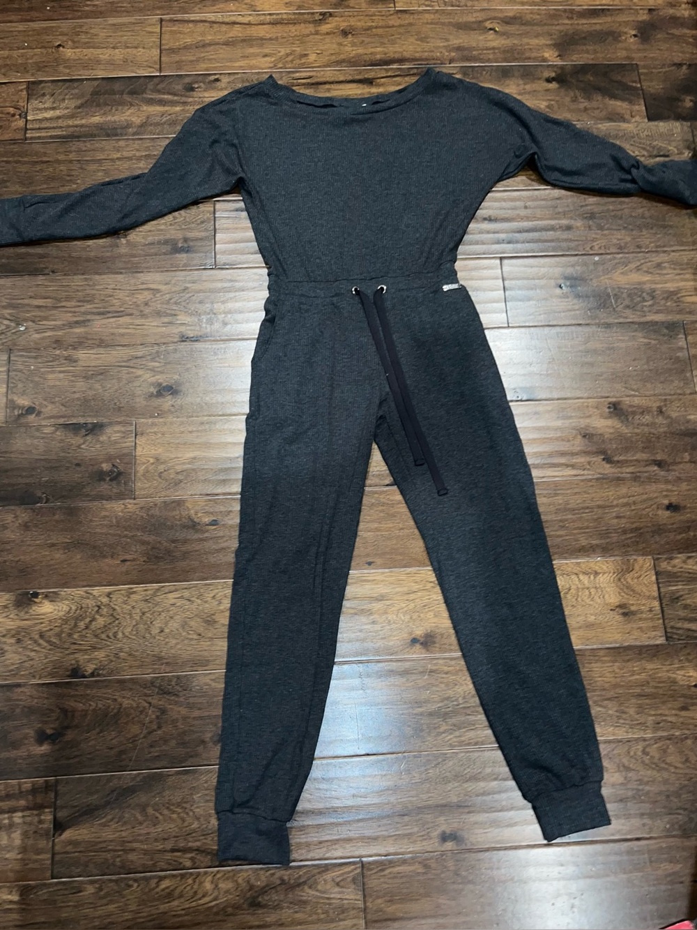 Bombshell Sportswear Dark Gray Long-Sleeve Drawstring Jumpsuit